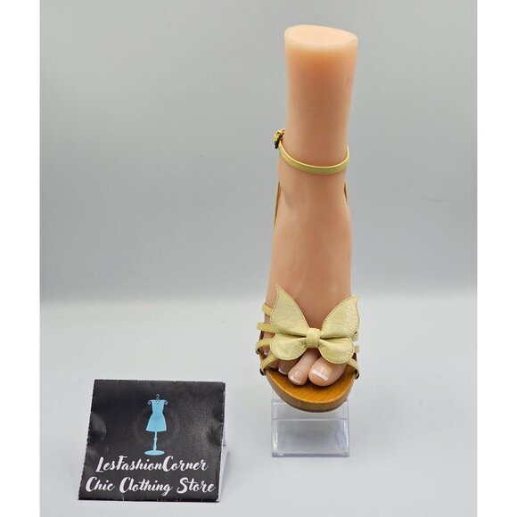 Moschino Women's Yellow Leather Ankle Strap Wooden Platform Sandal Sz 6 2694 - Picture 14 of 16